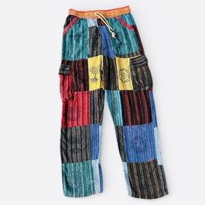 Boho Patchwork Cargo Pants Handmade Nepal Cotton Hippie Festival Bohemian Size S